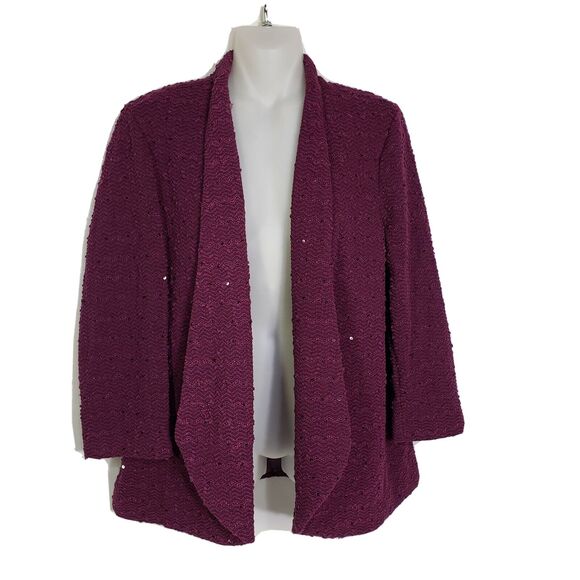 Alfred Dunner Women Cardigan Sweater Size 12 Purple Open Front Sequins Textured - Picture 1 of 8